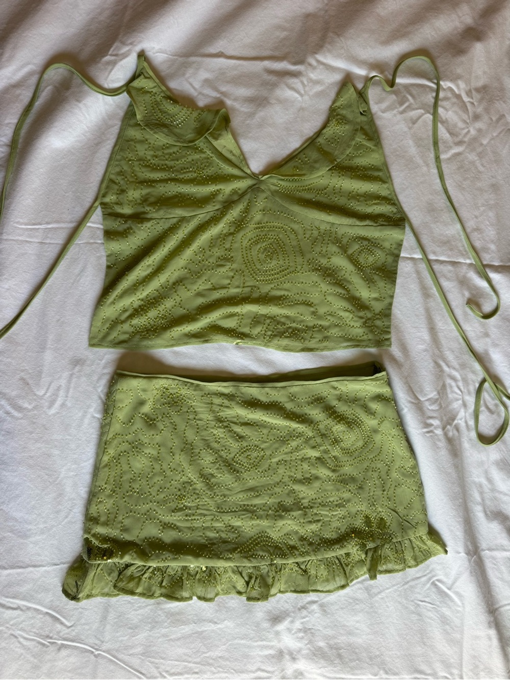 Peppermayo Lime Green Mini Skirt with Ruffle Trim